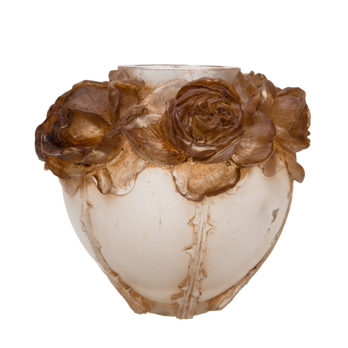 vase en verre avec des roses sur le dessus très en relief