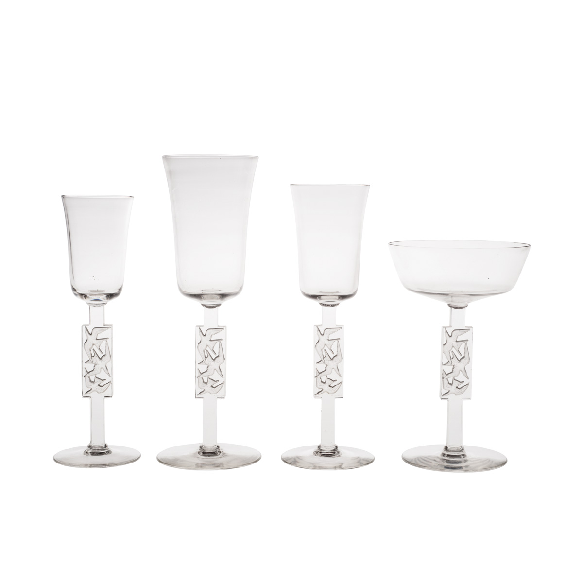 Verres du service Mouettes, créés par René Lalique en 1938